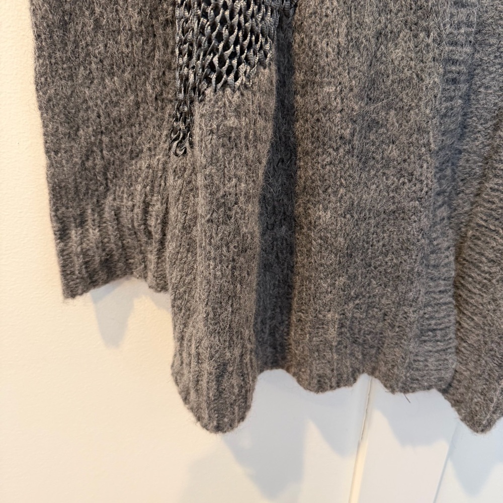 Eileen Fisher Sweater Gray Open Front Weave Wool Blend Cardigan Long Line XS - Picture 5 of 9
